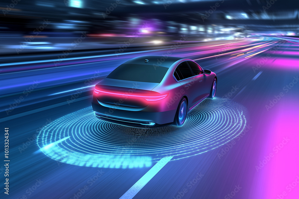 High-Tech Virtual Autonomous Driving Car Concept High-Tech Virtual Autonomous Driving Car Concept