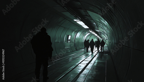 Shoot people at the end of a subway tunnel or underground passageway, using the vanishing lines of the tunnel to draw attention to the subject photo