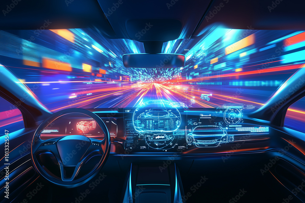 High-Tech Virtual Autonomous Driving Car Concept