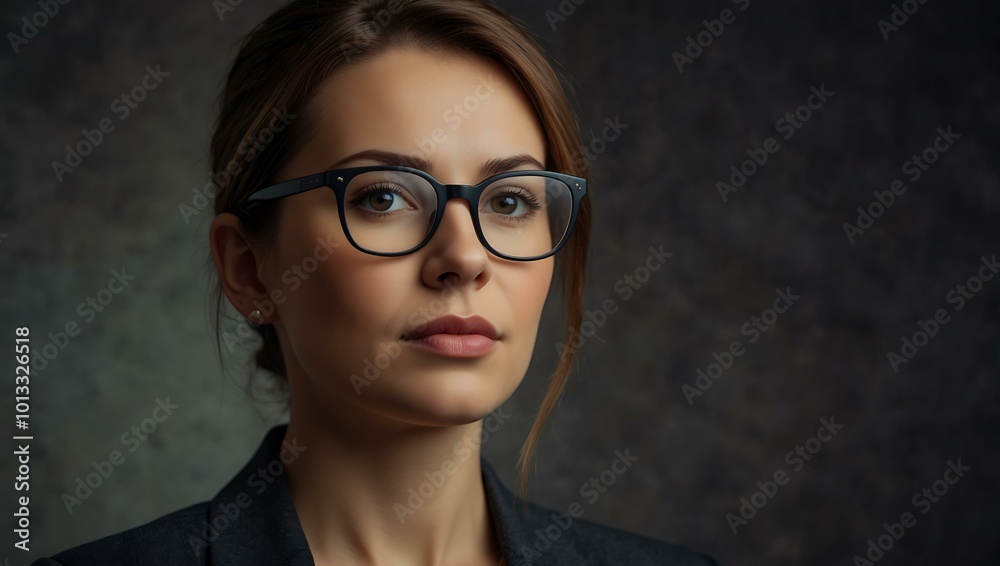 Serious business leader profile picture of a confident woman in glasses. Serious business leader profile picture of a confident woman in glasses.