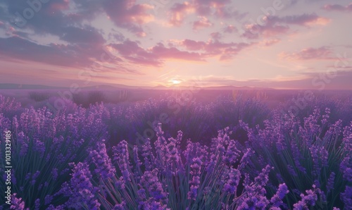 Lavender Field at Dawn, 4K hyperrealistic photo