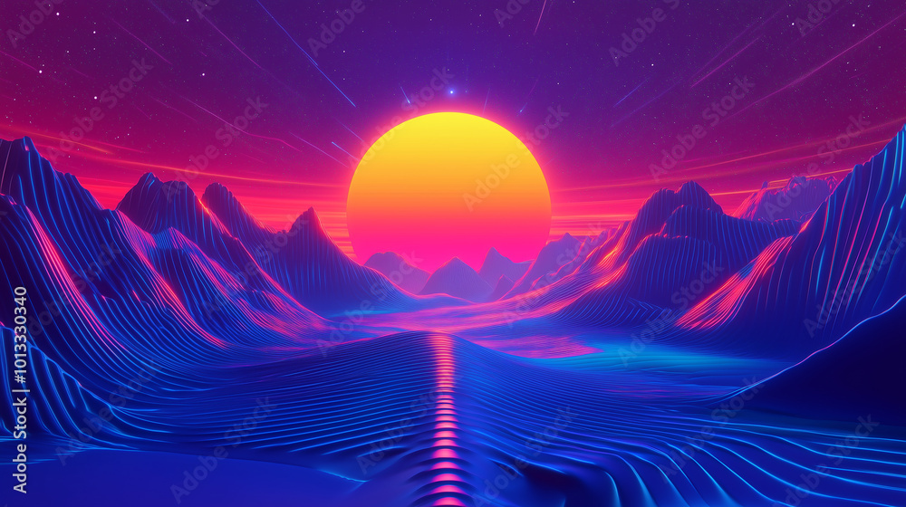 80s Retro Neon Synthwave Background in Vibrant Colors 80s Retro Neon Synthwave Background in Vibrant Colors