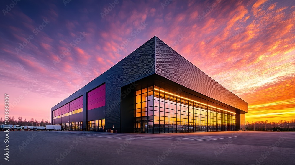 Obraz premium Modern Warehouse Building at Sunset