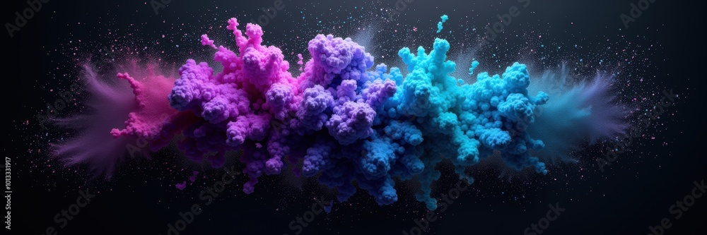 Naklejka premium Vibrant explosion of colorful powder, creating a dynamic and artistic abstract composition, perfect for digital art, backgrounds, and creative projects.