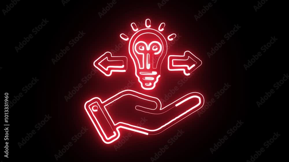 Glowing Neon Knowledge Sharing Icon Isolated on Black Background. HD Video Motion Graphic Animation. Outline Black Vector Illustration. Outline Black Image