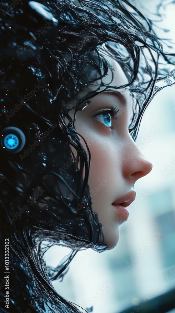 Cyber girl with a neural network AI brain adapting to new environments Cyber girl with a neural network AI brain adapting to new environments