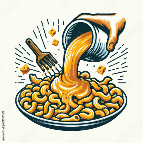 image of liquid cheese being poured over hot pasta vector