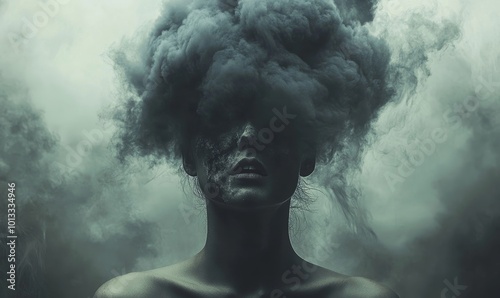 A person with a dark cloud above their head, symbolizing depression and mental health struggles. The image captures the weight and darkness of mental health, Generative AI