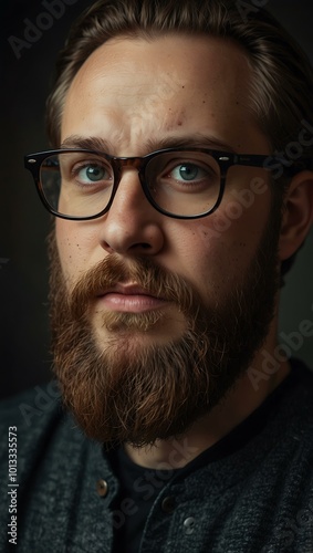 Portrait of a man with glasses and a beard.