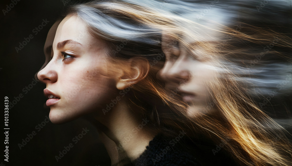 Fototapeta premium Capture people gently moving their heads or hands, using just enough motion blur to create a soft, ethereal effect while keeping key facial features sharp
