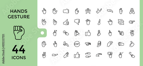 gesture hand line icons collection, hand using for help, sign fingers touch, click, rotate, Vector set. Minimalist sign for web and ui, Editable stroke, pixel perfect thin icon set.
