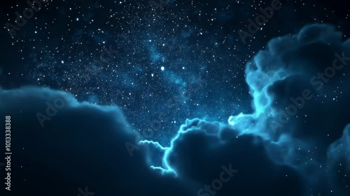 Starry night sky with glowing clouds evokes wonder, suitable for concepts of dreams and astronomy photo