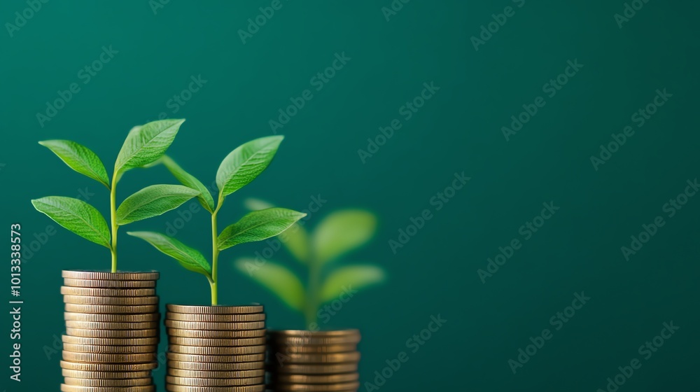 A close-up of growing plants on stacked coins, symbolizing financial growth, sustainability, and investment opportunities. A close-up of growing plants on stacked coins, symbolizing financial growth, sustainability, and investment opportunities.
