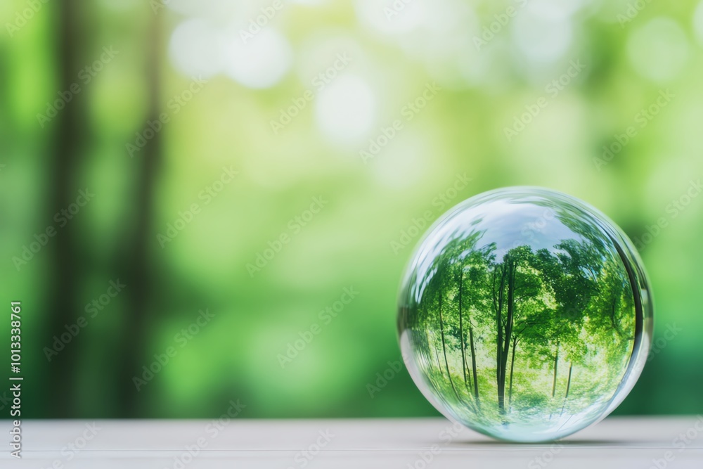 A glass sphere reflects trees in a vibrant green environment, symbolizing nature and tranquility for eco-friendly themes. A glass sphere reflects trees in a vibrant green environment, symbolizing nature and tranquility for eco-friendly themes.