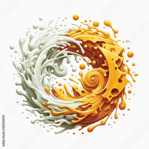 splash of milk transforming into liquid cheddar vector