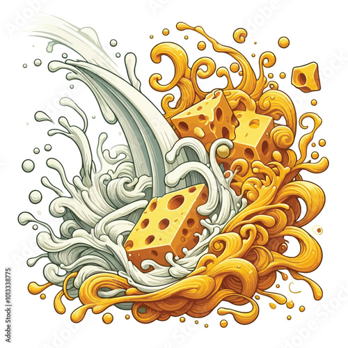 splash of milk transforming into liquid cheddar vector