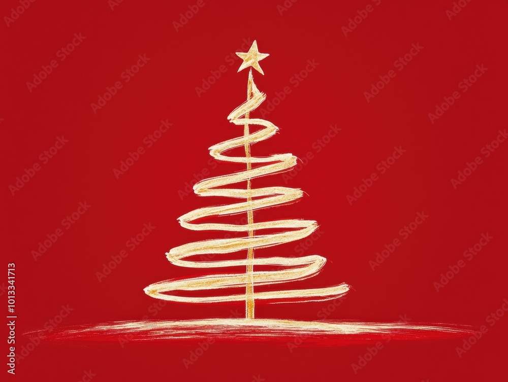 Elegant Gold Christmas Tree on Red Background Elegant Gold Christmas Tree on Red Background