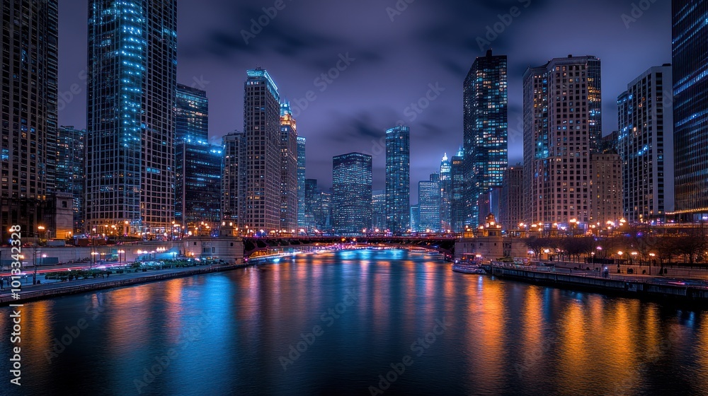 Fototapeta premium Chicago Skyline Night Photography