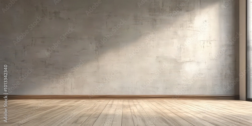 Empty Room with Concrete Wall and Wooden Floor