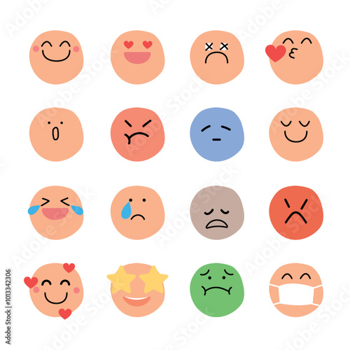 Set of faces Emoticons. Emoticon smile icons. Vector Flat Emoticon collection.