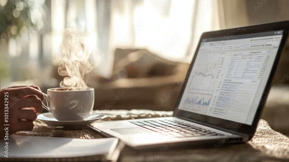 Obraz premium Working at home with coffee