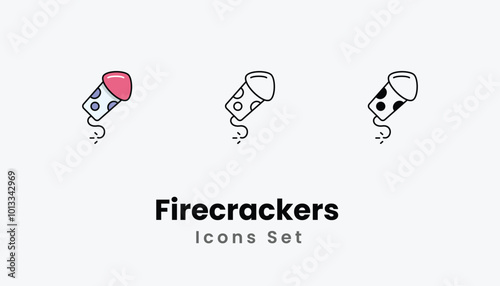 Firecrackers icons vector set stock illustration