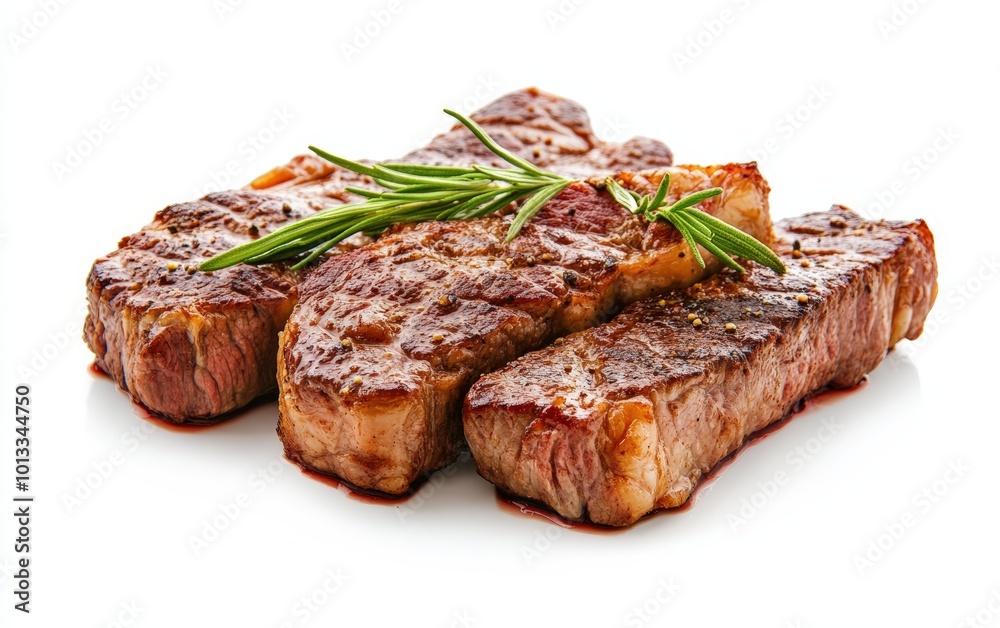 Cooked steaks isolated stock photo on white background Cooked steaks isolated stock photo on white background