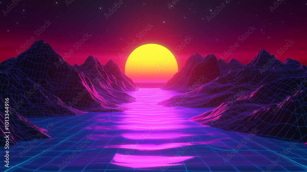 80s Retro Neon Synthwave Background in Vibrant Colors 80s Retro Neon Synthwave Background in Vibrant Colors