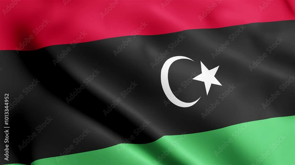 4k render Libya Flag video waving in wind Libya Flag Wave Loop waving in wind Re