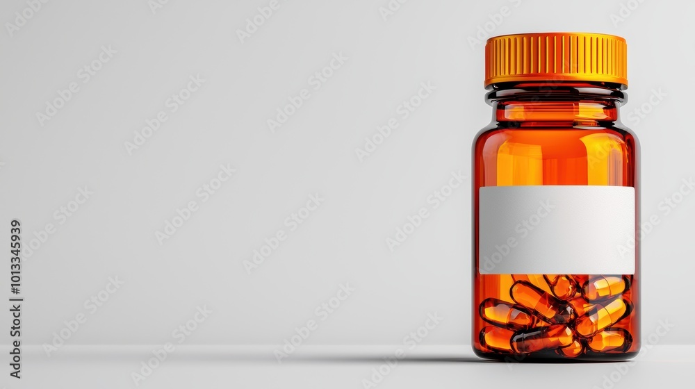 Clear Vitamin Bottle with Blank Label on White Background Clear Vitamin Bottle with Blank Label on White Background