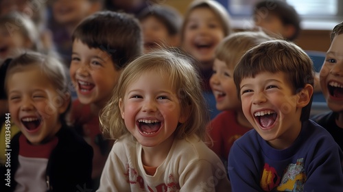 group of happy children laughing together