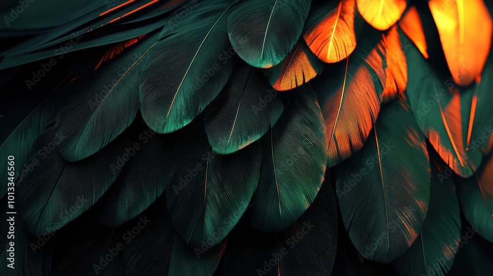 Vibrant Black and Green Feather Texture Background Vibrant Black and Green Feather Texture Background