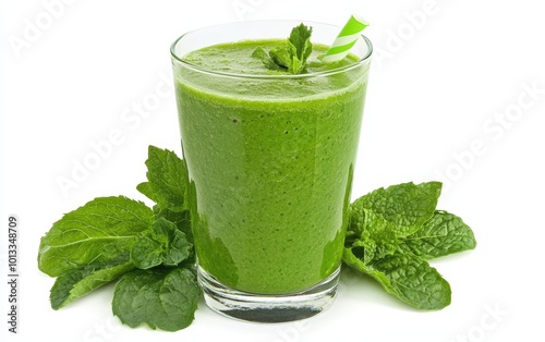 Green smoothie isolated stock photo on white background