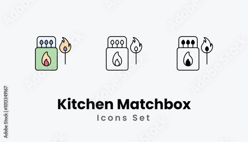 Kitchen Matchbox icons vector set stock illustration