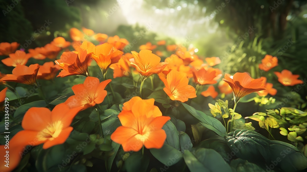 vibrant orange flowers in lush green foliage vibrant orange flowers in lush green foliage