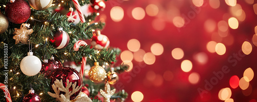 Beautifully decorated Christmas tree with red and white ornaments (christmas-tree)