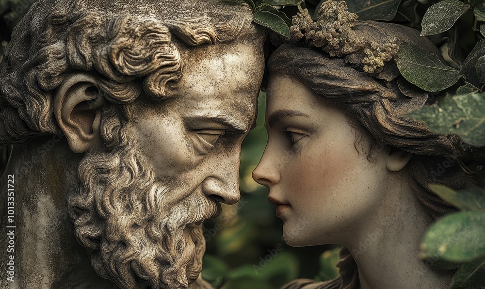 Stone statues of a man and woman. Stone statues of a man and woman.