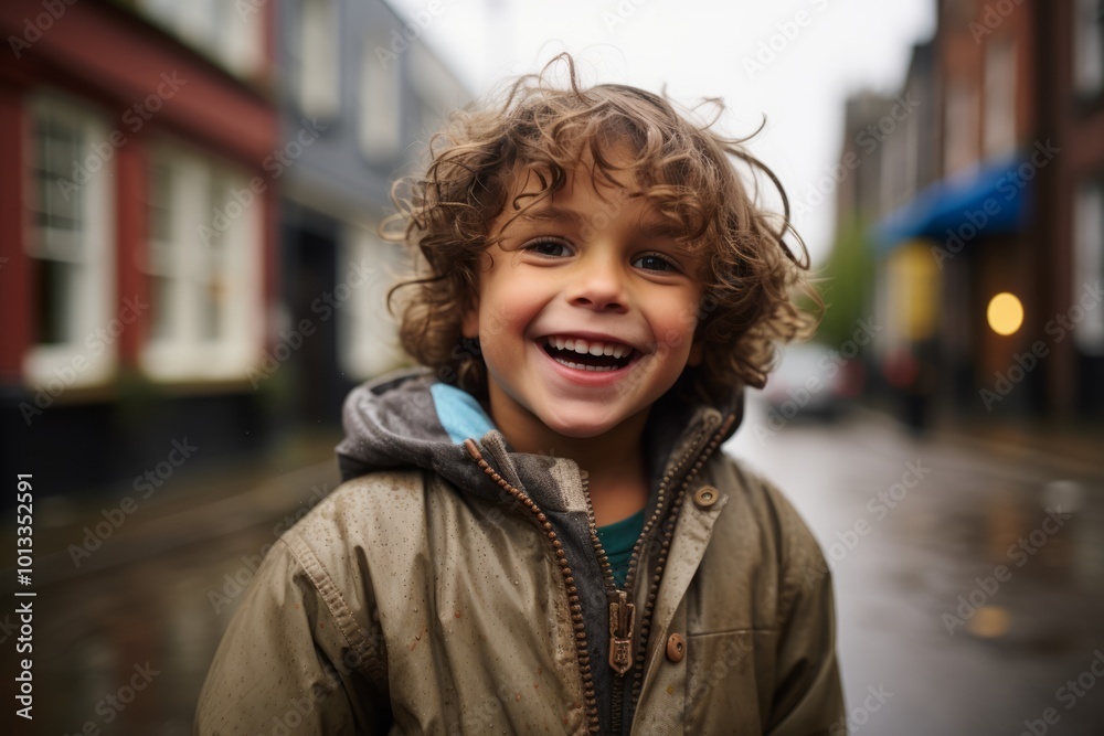 Portrait of a cute little boy with curly hair in the city Portrait of a cute little boy with curly hair in the city