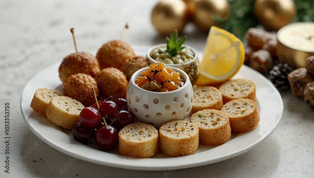 New Year's Eve hors d'oeuvres platter against a white background. New Year's Eve hors d'oeuvres platter against a white background.