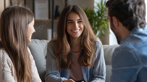 A young couple meeting with a financial planner to reduce their worries about student loan debt and family finances, seeking long-term financial stability