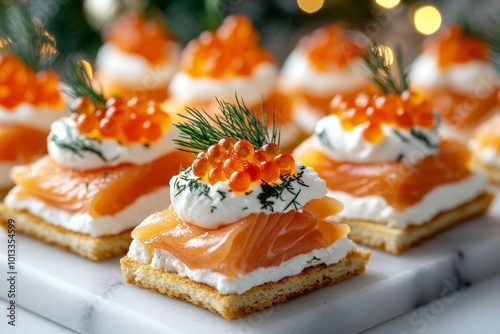 row of Christmas tree canapes
