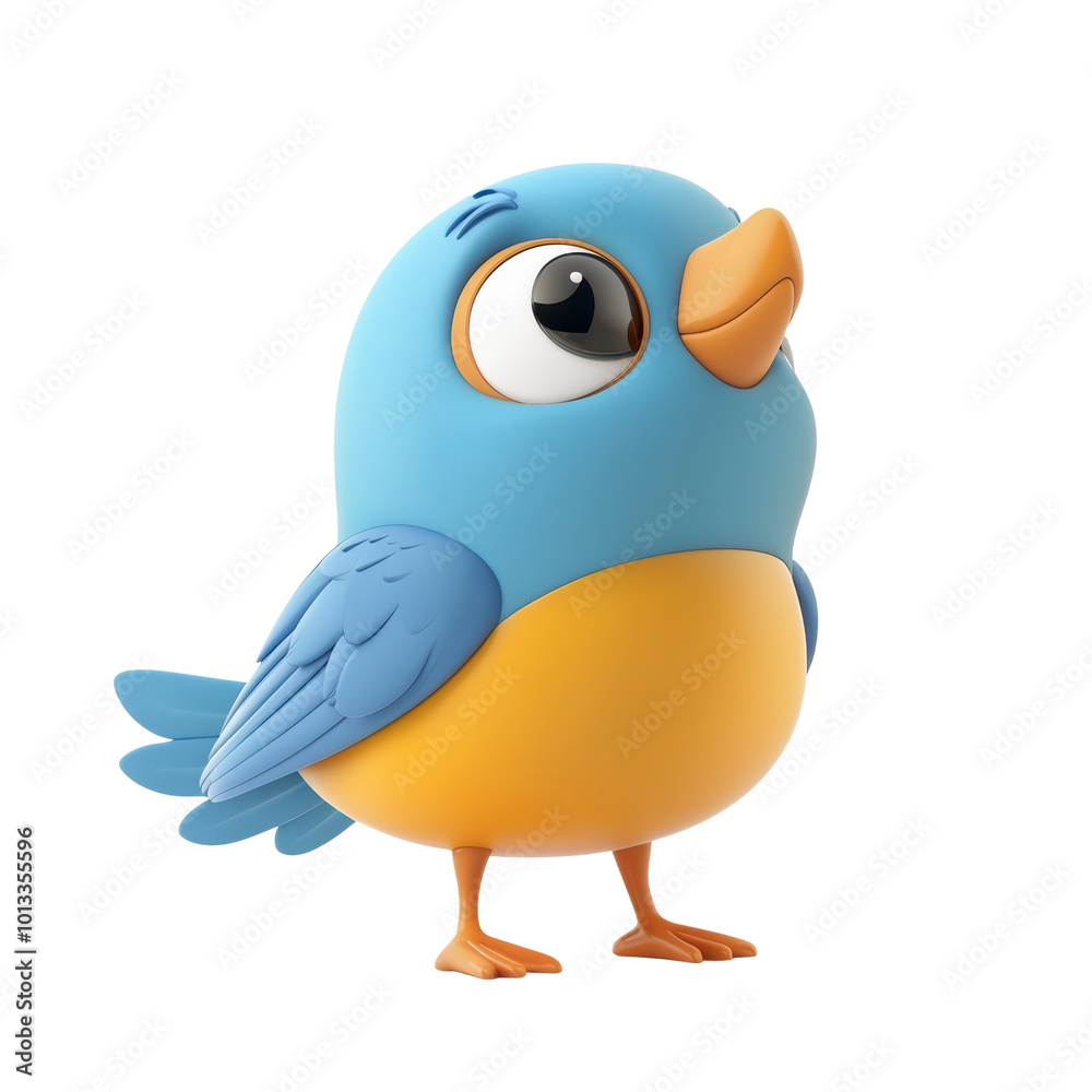 Blue bird isolated on white transparent. Cartoon minimal style little animal Blue bird isolated on white transparent. Cartoon minimal style little animal