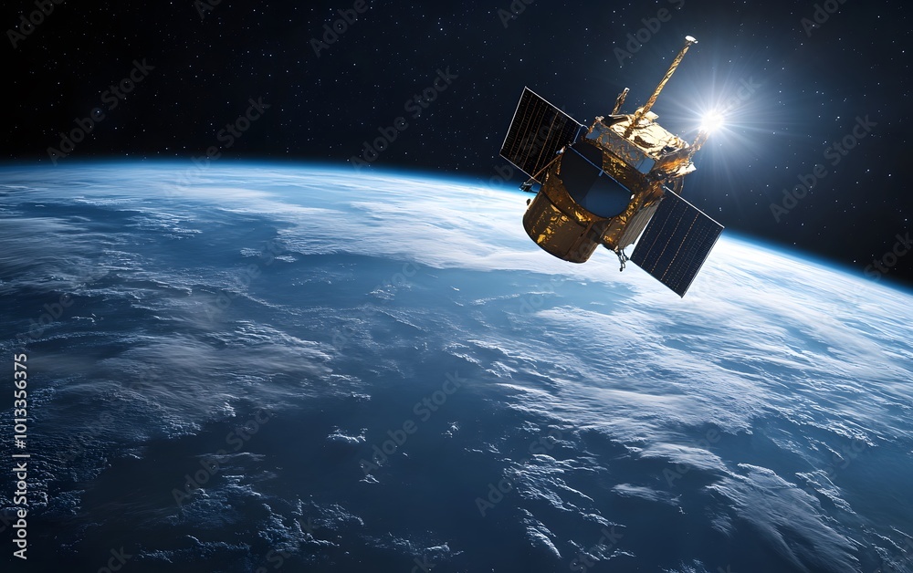 Satellite orbiting the earth in space Satellite orbiting the earth in space