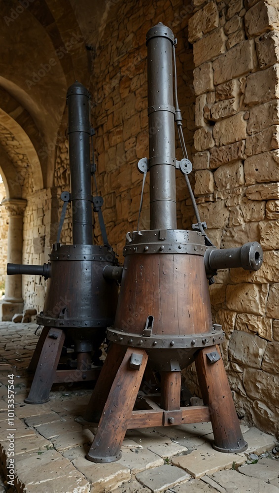 Pair of bombard cannons at a medieval castle. Pair of bombard cannons at a medieval castle.