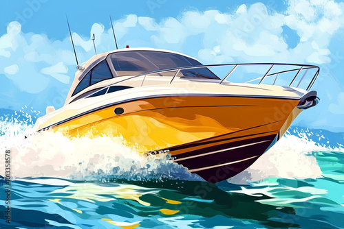 Cartoon happy speed boat - illustration photo