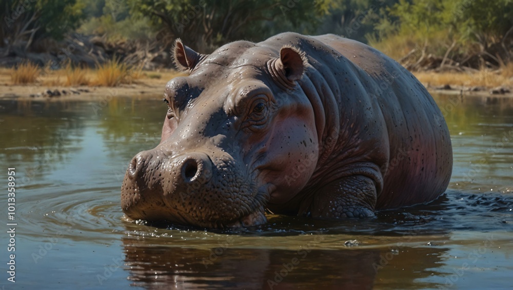 Pastel-colored oil painting of a hippo. Pastel-colored oil painting of a hippo.
