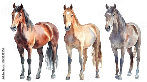 watercolor horse collection, Generative AI 