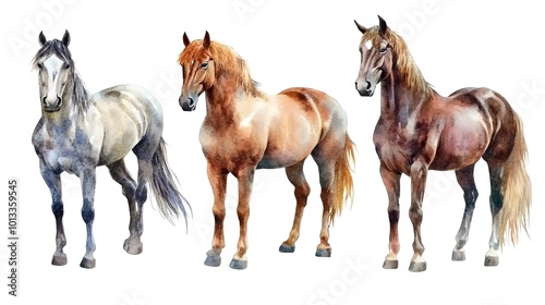 watercolor horse collection, Generative AI 