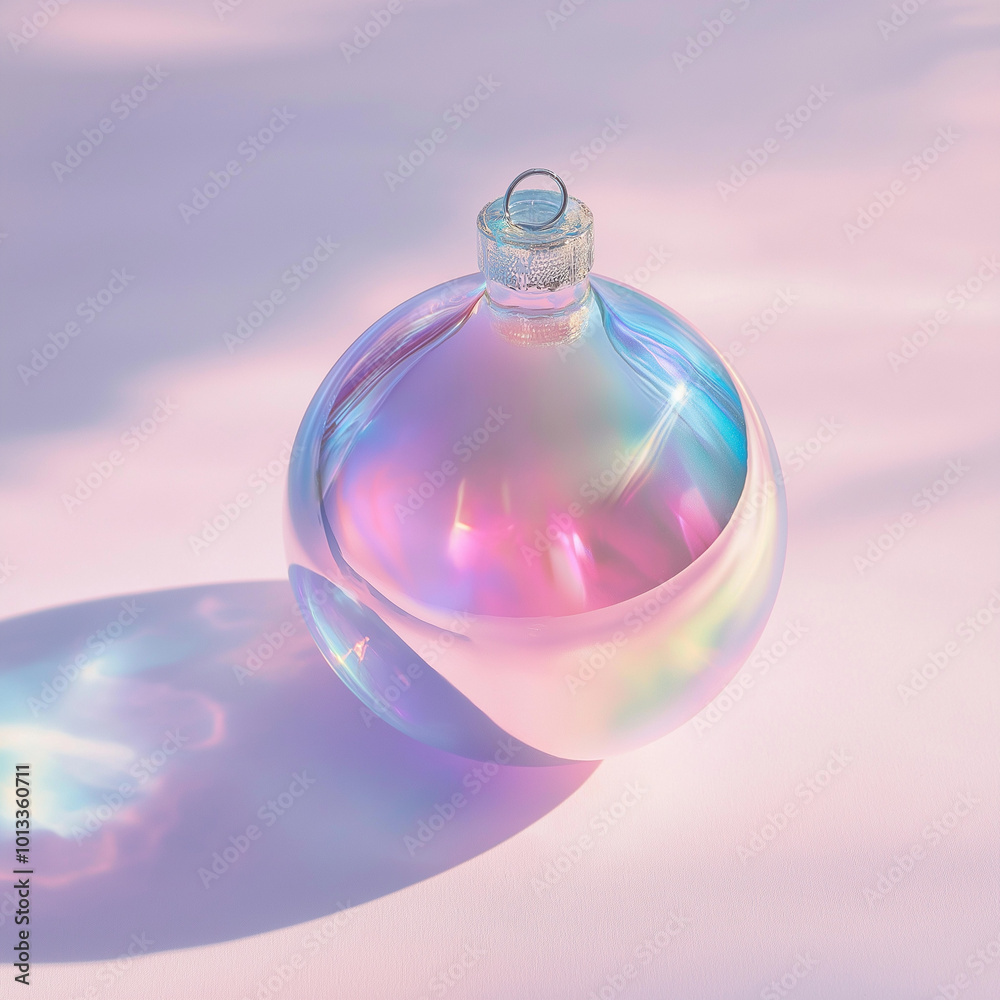 Iridescent pastel Christmas ornament on white background Iridescent pastel Christmas ornament on white background