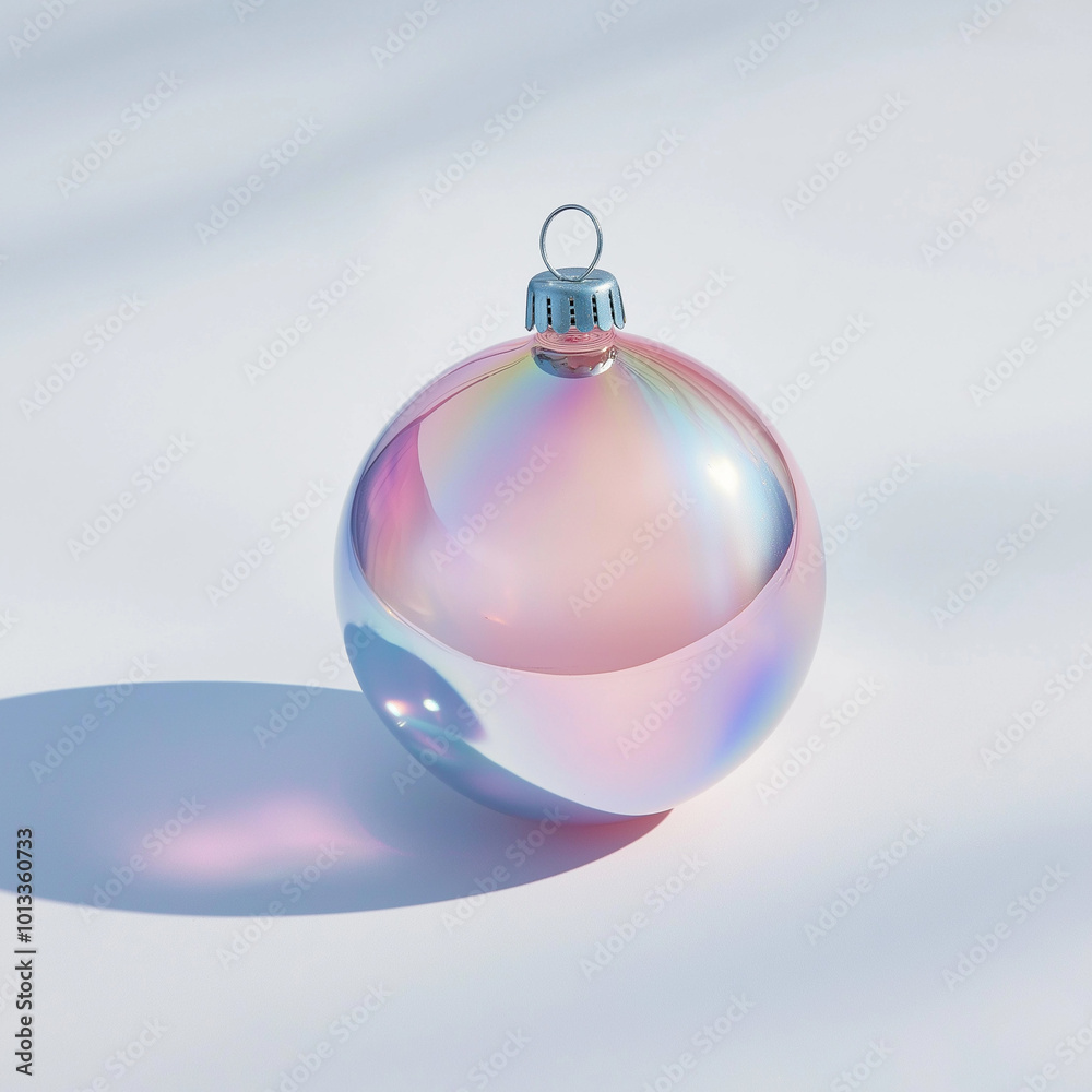 Iridescent pastel Christmas ornament on white background Iridescent pastel Christmas ornament on white background